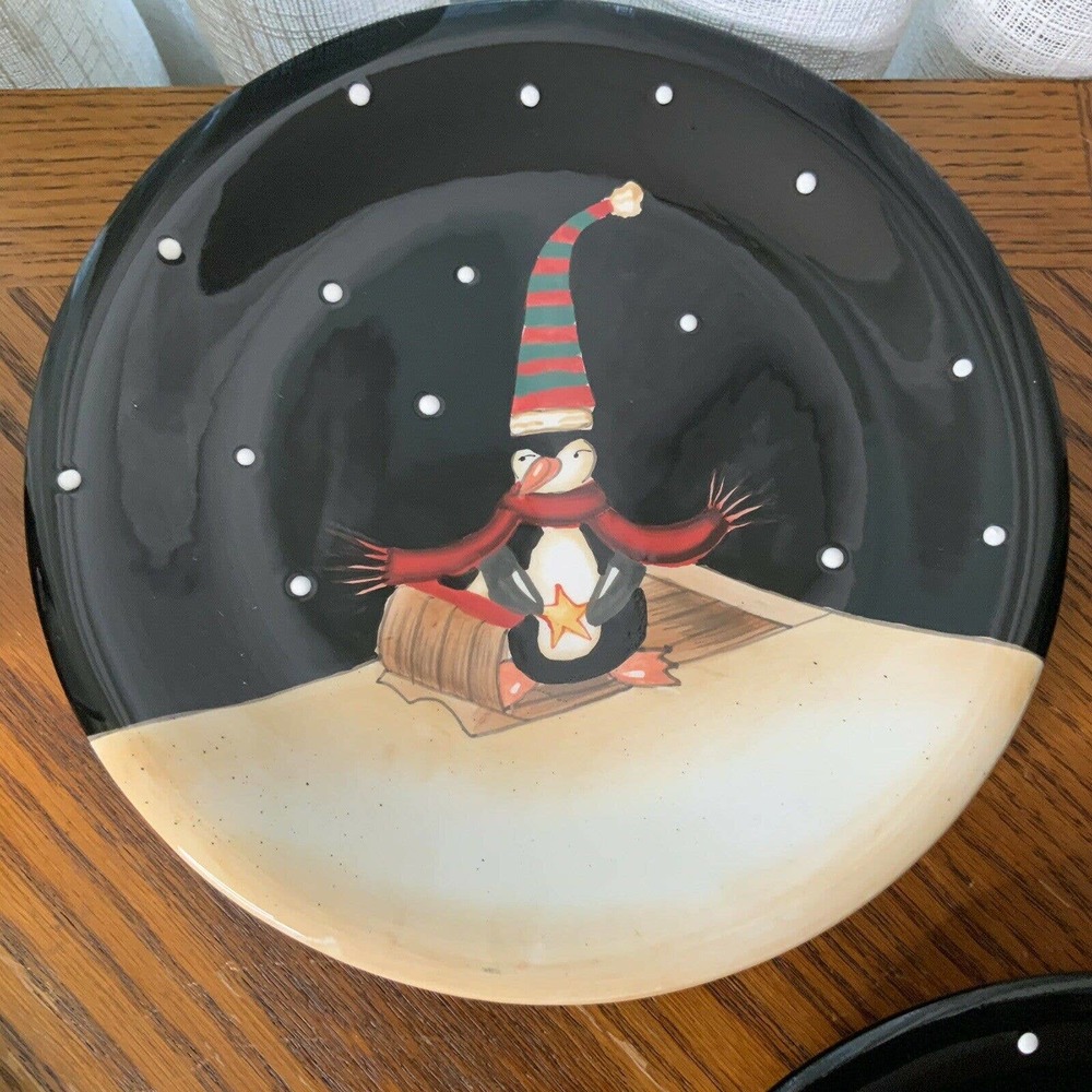 Certified Int'l Midnight Penguin Dessert Plates 8” - Picture 5 of 8